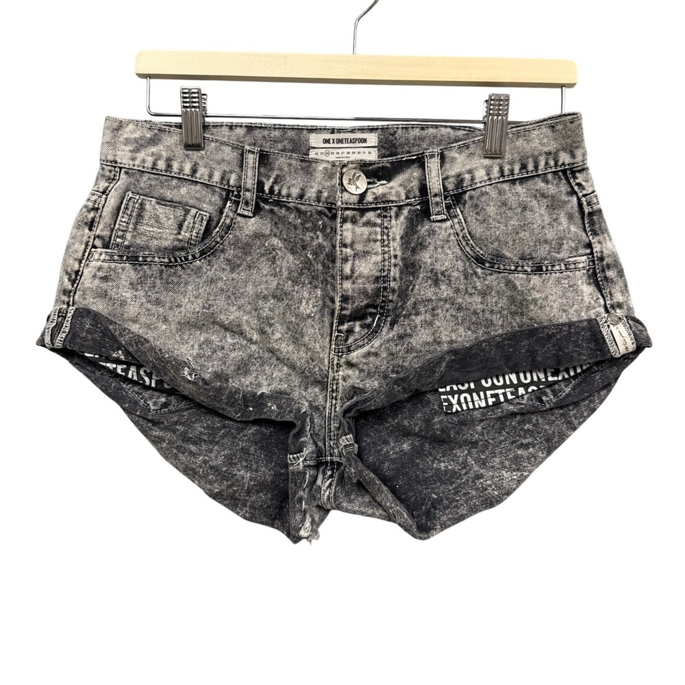 One Teaspoon Bandits Shorts Women 24 Gray Acid Wash Distressed Denim Cut Offs